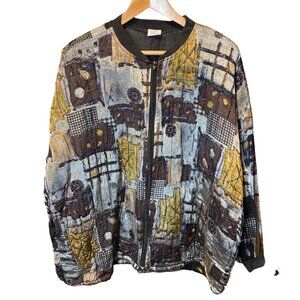 Retro 90s Y2K M.I.C. Fashion Multicolor Artsy Full Zip Rayon Jacket Sz XL